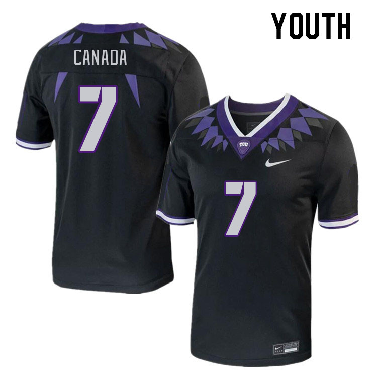 Youth #7 Channing Canada TCU Horned Frogs 2023 College Footbal Jerseys Stitched-Black - Click Image to Close